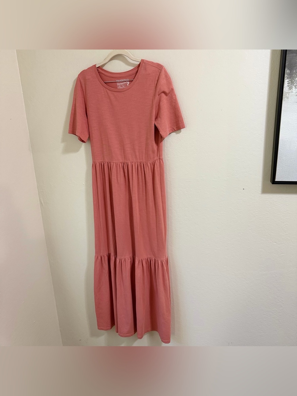 Faherty Branson Dress Small S Pink Terracotta Organic Cotton Tiered Maxi Midi - Picture 3 of 9